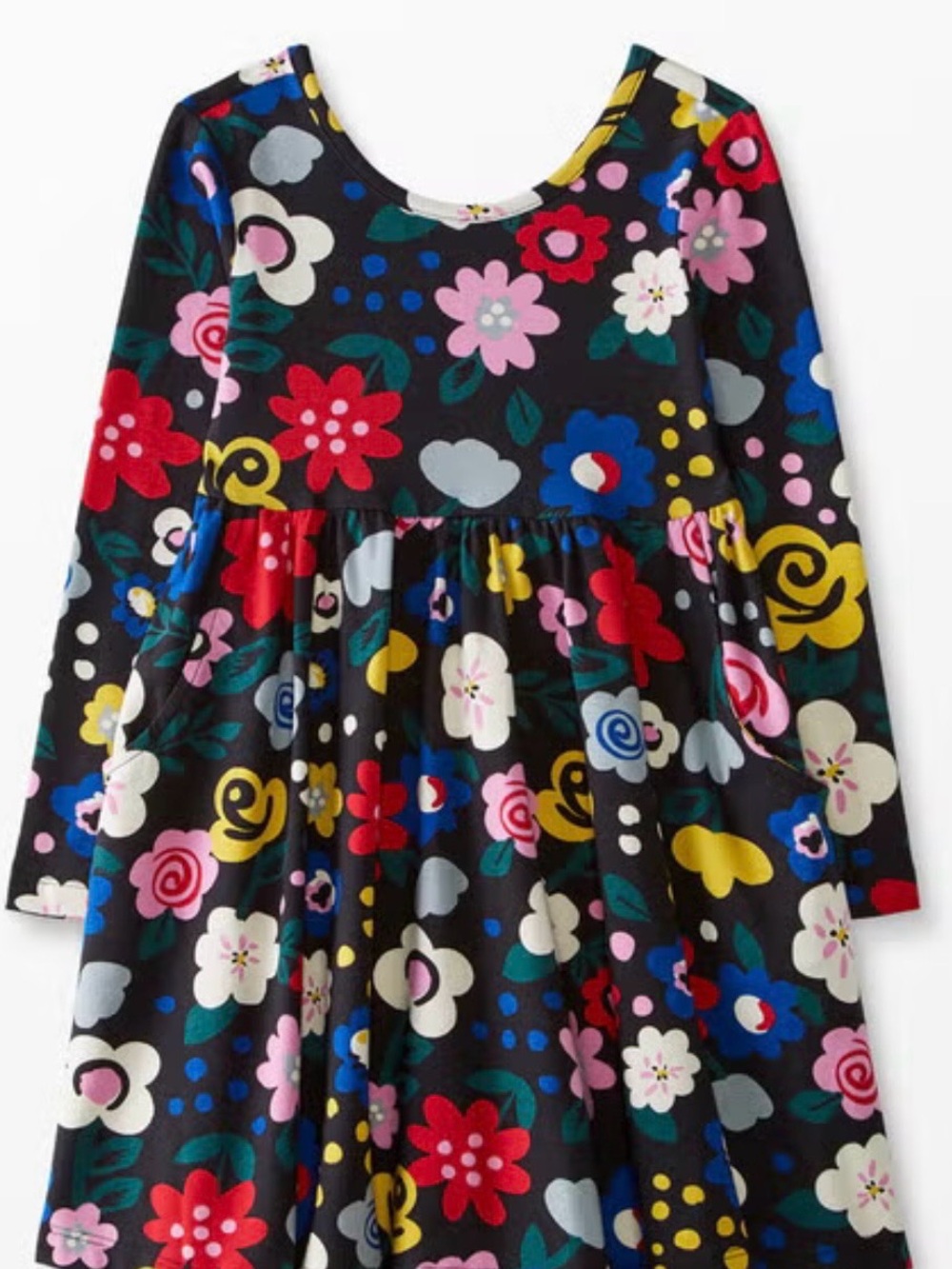 Hanna Andersson Black Floral Long Sleeve Twirl Dress